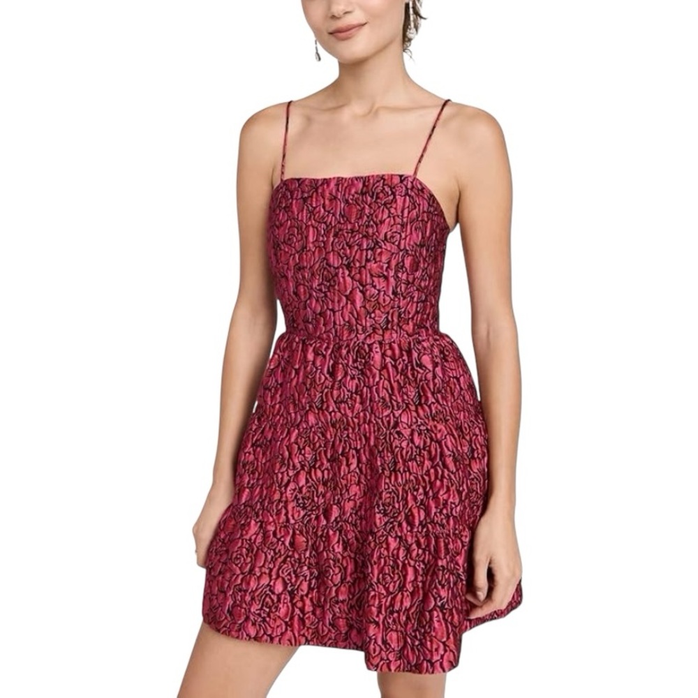 NWT Alice + Olivia Jamila Wild Pink Black Jacquard Print Mini Dress - Sz 6